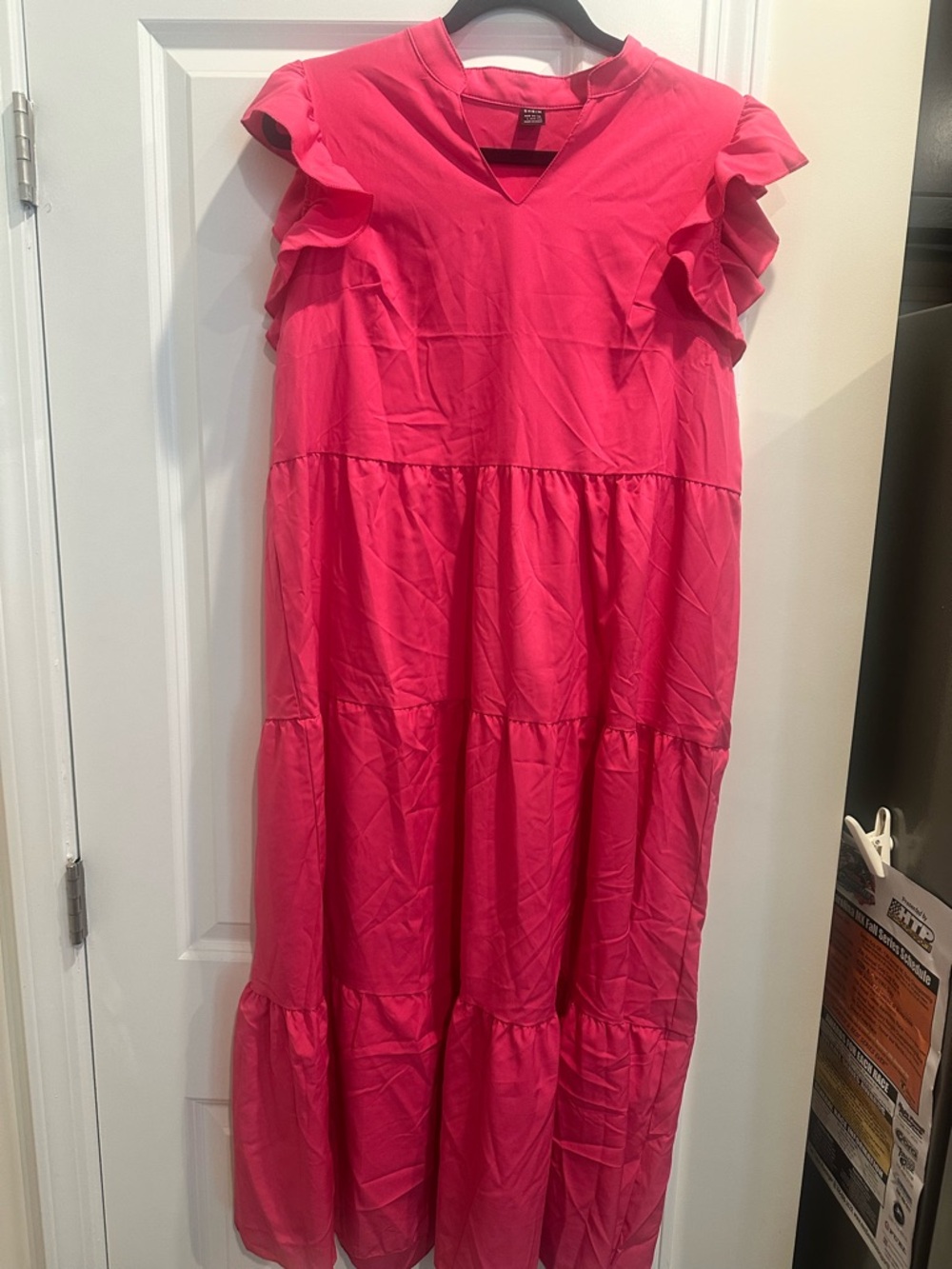 SHEIN Hot Pink Tiered Ruffle Sleeve Dress